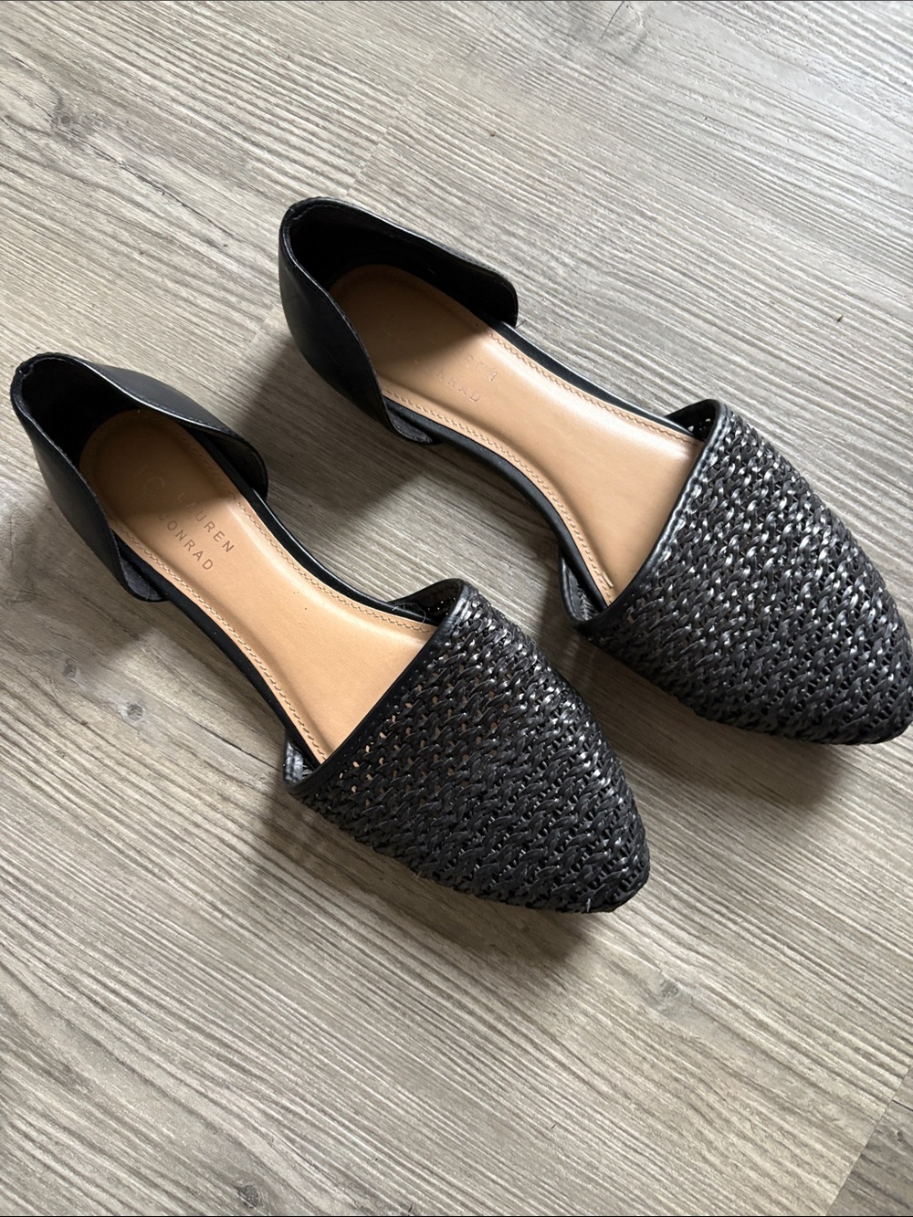 LC Lauren Conrad  Black Woven Pointed D'Orsay Flats